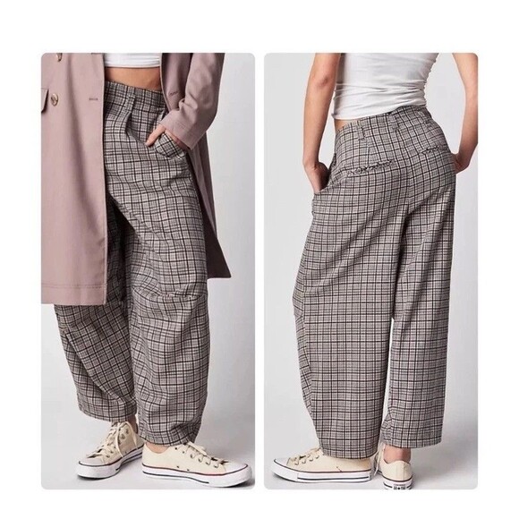 Free People Turning Point Barrel Plaid Trouser Pants Baggy Fit - Picture 2 of 12